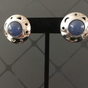 Pierced Blue Cabochons & Silver filagree motifs.